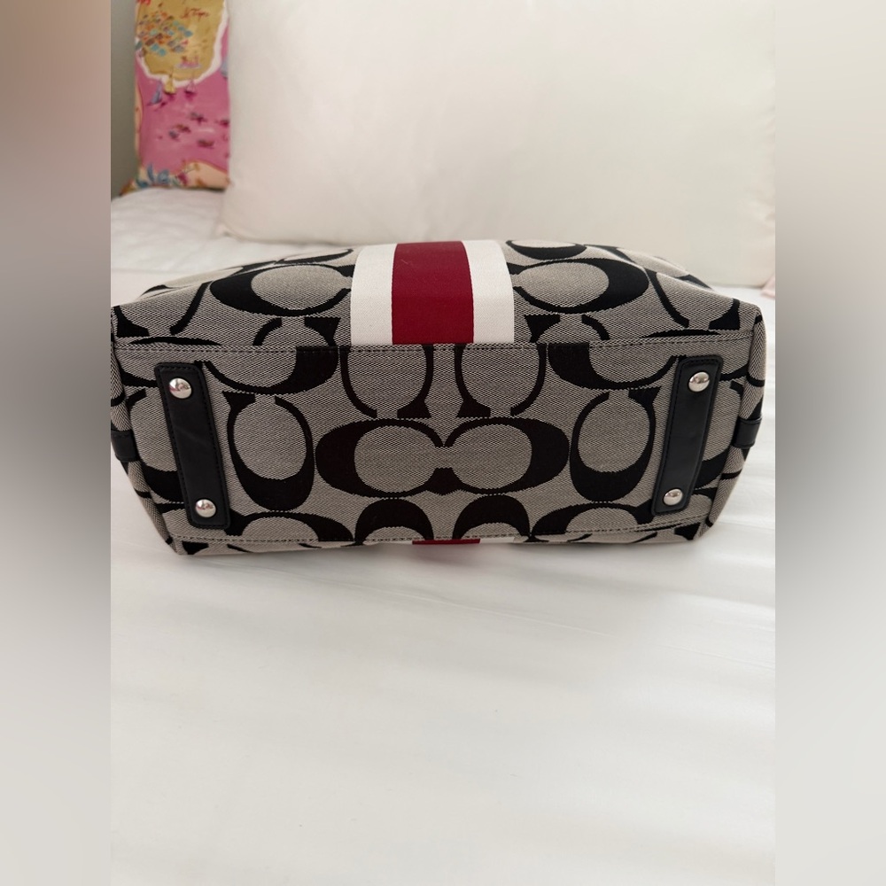 Coach Black & Ivory Signature Tote with Red Center Stripe - Picture 3 of 5